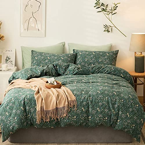 AMWAN Vintage Style Floral Duvet Cover Twin Chic Green Floral Bedding Sets 100% Jersey Knit Cotton Botanical Floral Comforter Cover for Girls Women Garden Floral Bedding Duvet Cover with Zipper Ties - Twin(68"x86"/NO COMFORTER) - A7# Jersey Green Floral