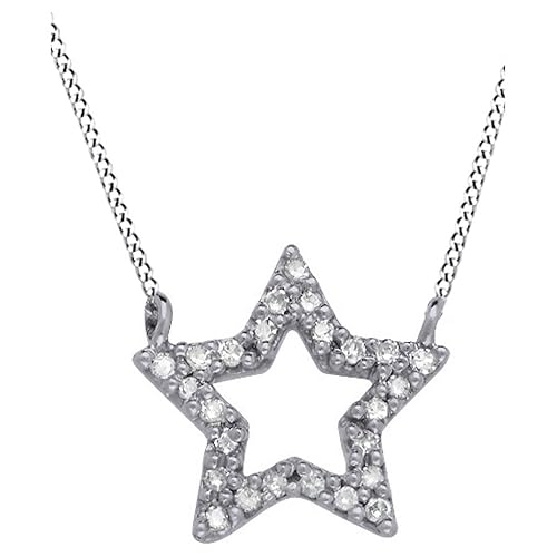 Natural Diamond Star Pendant Necklace in 14k Gold Over Sterling Silver - white-gold-plated-silver
