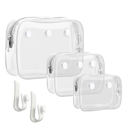Everfunny 3 Packs Clear Bogg Beach Tote Bag with 2 Pack Insert Hooks Accessories for Bogg Bags Travel Makeup Clean Toiletry Brush Organizer Cosmetic Divider Storage Inner Pouch - White