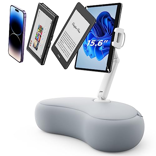 SAIJI Tablet Stand Pillow, 360° Adjustable Tablet Holder for Bed with Flexible Dual Axis Arm, Phone Holder for iPhone 15, 15Pro, iPad, Kindle, Portable Monitor and All 4.7" - 15.6" Devices (Gray) - Gray