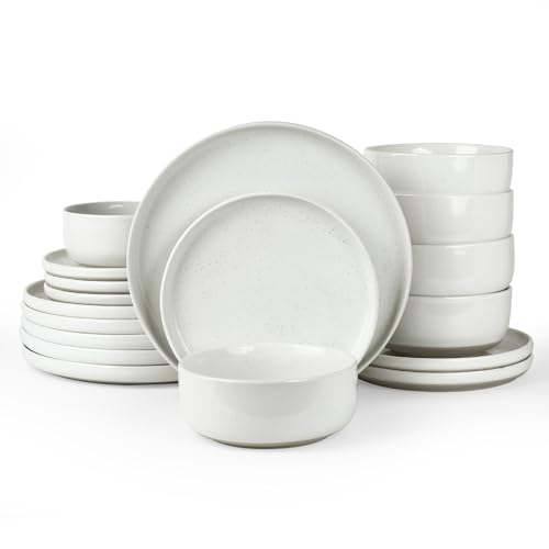 famiware Milkyway Plates and Bowls Set, 18 Pieces Dinnerware Sets, Dishes Set for 6, White - White - 18-pieces