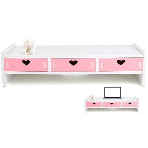 Wood Monitor Stand Riser Desk Monitor Stand with Storage Shelf Cute Desktop Monitor Increase Rack Ergonomic Laptop Stand - Pink