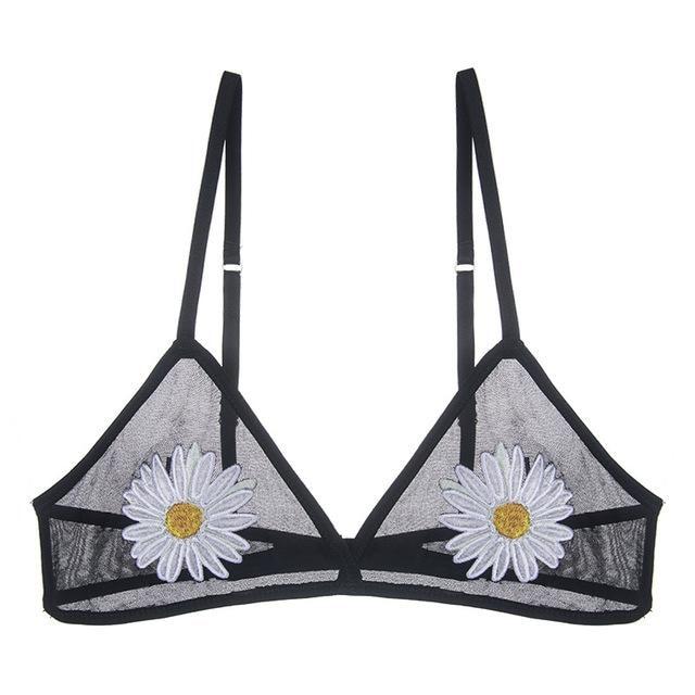 Strawberry Babe Bralette - Black Daisy / L