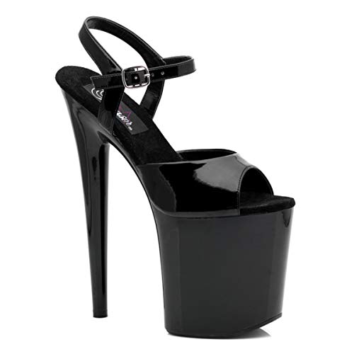 Pleaser Women's Flamingo-809 Ankle-Strap Sandal - 8 - Black Patent/Black