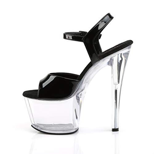 Pleaser Women's Sky-308 Ankle-Strap Sandal - 8 - Black/Clear
