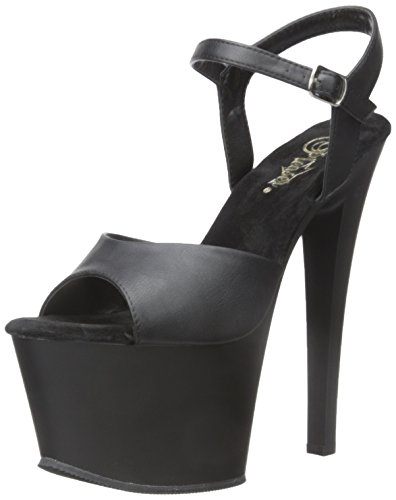 Pleaser Women's Sky-308 Ankle-Strap Sandal - 8 - Black Faux Leather/Black Matte