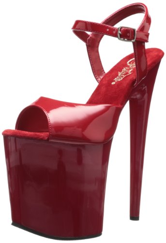 Pleaser Women's Flamingo-809 Ankle-Strap Sandal - 8 - Red Patent/Red