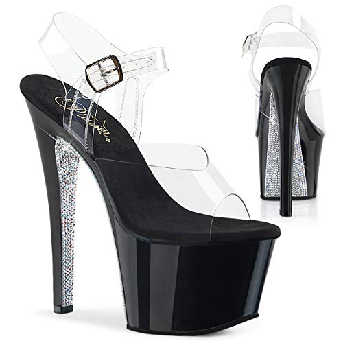 Pleaser Women's Sky-308CRS Ankle-Strap Sandal - 8 - Clear/Black-silver Ab Rstn