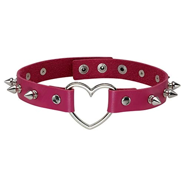 MILAKOO Punk Style Love Heart PU Leather Collar Choker Necklace with Rivets Spiked Accent