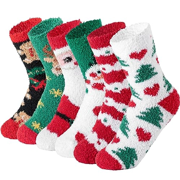 YANGTE Fluffy Socks for Women Bed Socks 6 Pairs Ladies Slipper Socks Soft Fuzzy Socks Winter Comfy Warm Socks for Women and Girls