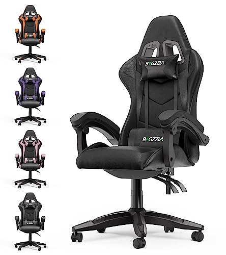 Bigzzia Gaming Chair Office Chair Reclining High Back Leather Adjustable Swivel Rolling Ergonomic Video Game Chairs Racing Chair Computer Desk Chair with Headrest and Lumbar Support (Black) - Pure Black