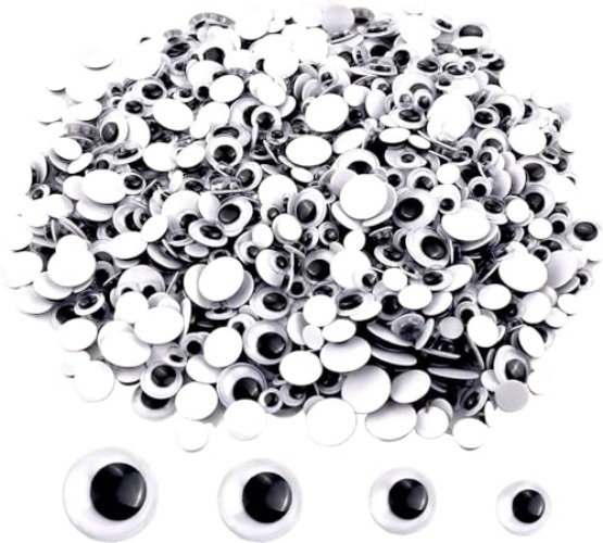 UPINS 300 Pcs Black Wiggle Googly Eyes with Self-Adhesive, 6mm 8mm 10 mm 12mm Mixed Packaging - 300