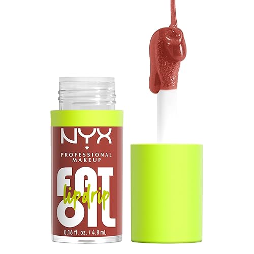 NYX Professional Makeup Lip Gloss, High Shine, Non-Sticky Finish, 12H Hydration, With Squalane, Rapsberry and Cloudberry Oils, Fat Oil Lip Drip, Shade: Splash Of Cream (Creamy Honey Nude) - 10 Splash of Cream