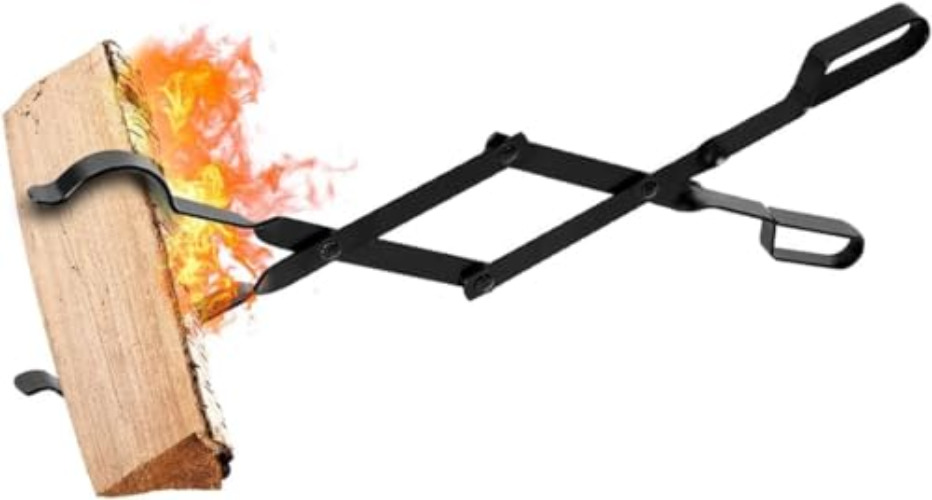AMAGABELI GARDEN & HOME 26" Long Firewood Tongs Log Grabber for Fire Pit Campfire Bonfire Fireplace Heavy Duty Wrought Iron Outside Outdoor Indoor Wood Stove Fire Place Tools