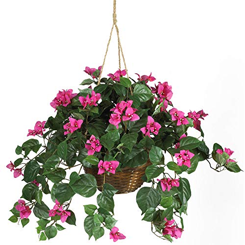 Nearly Natural Bougainvillea Basket Silk 1 Artificial Hanging Plant, 32 x 32 x 24, Green, Pink - Plant