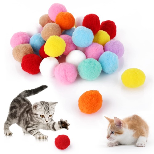cobee Stora kattleksaksbollar, 4 cm mjuka kattungar pom poms boll lurvig kattbollar leksak inomhus katter interaktiv boll lek leksak 30 stycken