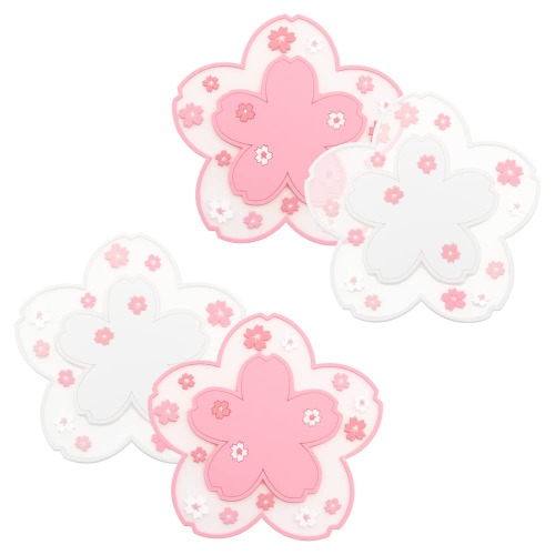 YouMen 4 st PVC körsbärsblomsunderlägg skålmattor söt halkfri Sakura bordstablett underlägg 11,5 cm mjuk Sakura kopp mattor dyna för soffbord, restauranger, hotell, kontor, hem, kaféer (2 rosa + 2 vit)