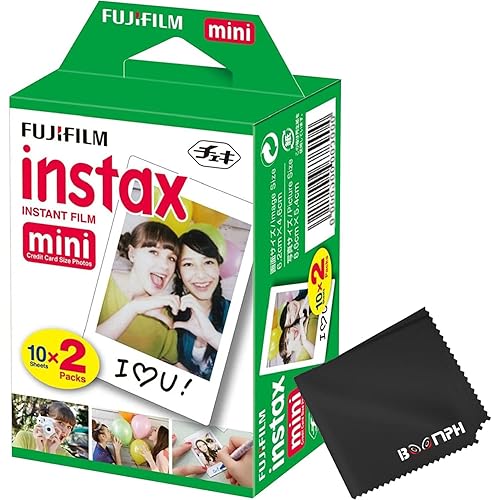 Fujifilm Instax Mini Instant Camera Film: 20 Shoots Total, (10 Sheets x 2) - Capture Memories Anytime, Anywhere - Boomph's Comprehensive Ultimate Performance Cloth Solution for Perfect Picture Quality - 20 Pack