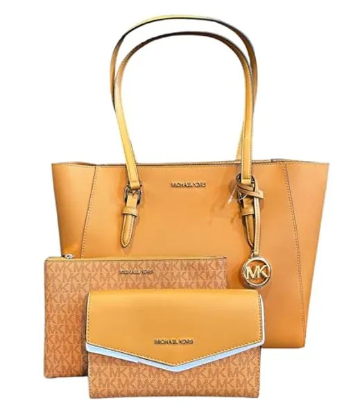 Michael Kors Charlotte Large 3-in-1 Tote Crossbody Handbag Leather In Cider
