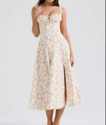 Carmen Ivory Meadow Print Cotton Bustier Sundress