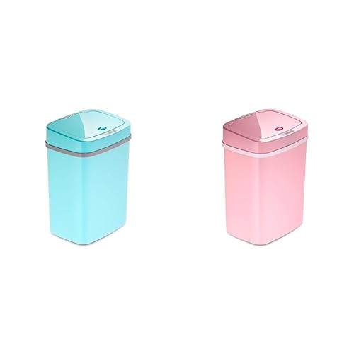 Ninestars 3 Gal and 12 L Pink and Teal Blue Automatic Touchless Infrared Motion Sensor Trash Cans Bundle - Teal Blue - 3 Gal - Trash Can + DZT-12-5PK Trash Can