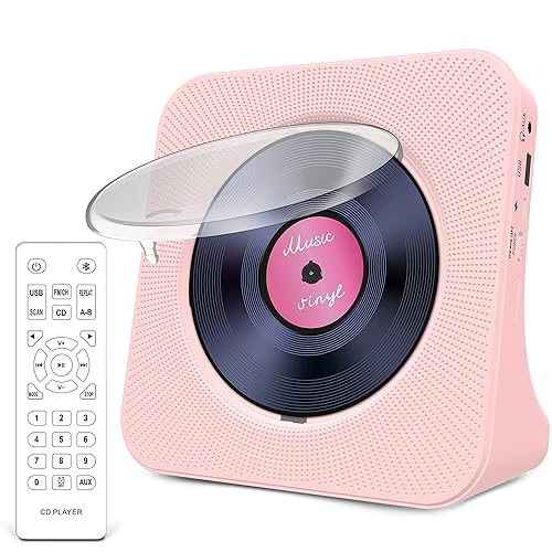 Greadio CD Player Portable with Bluetooth 5.0, HiFi Sound Speaker, CD Music Player with Remote Control, Dust Cover, FM Radio, LED Screen, Support AUX/USB, Headphone Jack for Home, Kids, Kpop, Gift - Pink