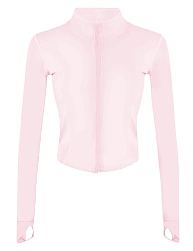 Tanming Women's Full Zip Seamless Workout Jacket Running Yoga Slim Fit Track Jacket - Medium - Pink