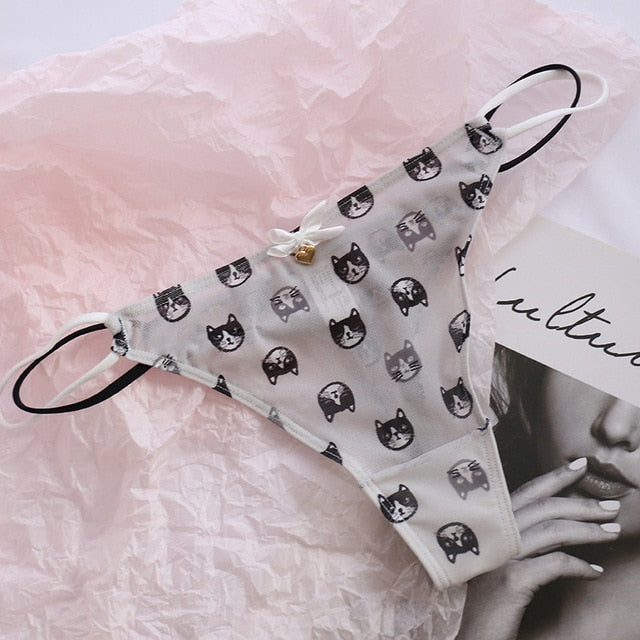 Classic Mesh Thongs - Gray cat head