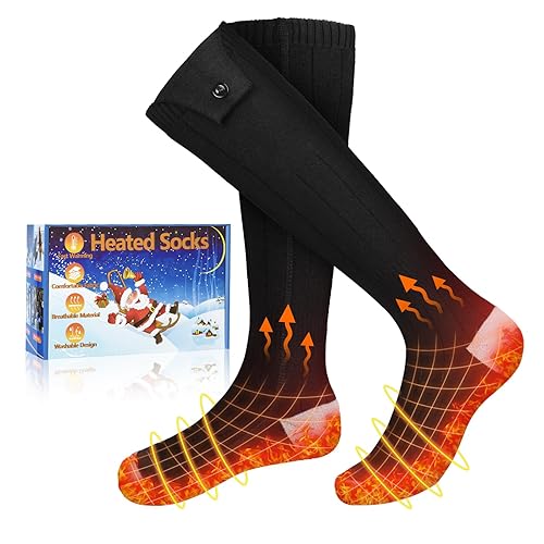 Heated Socks, Heated Socks for Women Men, 5000mAh Rechargeable Electric Heated Socks Up to 8 Hours, Washable Winter Warm Socks for Outdoors Work Fishing Hunting Skiing Riding Cycling Hiking Camping - Black - Unisex-Adult