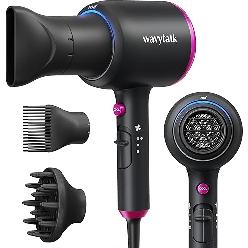 Wavytalk Professional Hair Dryer with Diffuser, 1875W Blow Dryer Ionic Hair Dryer for Women with Constant Temperature, Hair Dryer with Ceramic Technology Fasting Drying Light and Quiet, Black - Elegant Matte Black (Comb+diffuser+nozzle)