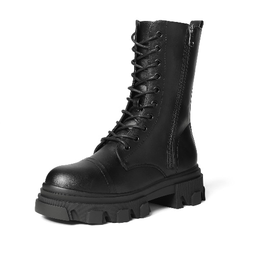 DREAM PAIRS Women’s Combat Boots Lace up Mid Calf Boots Low Heel Chunky Platform Lug Sole Boots - 7 Black/Pu