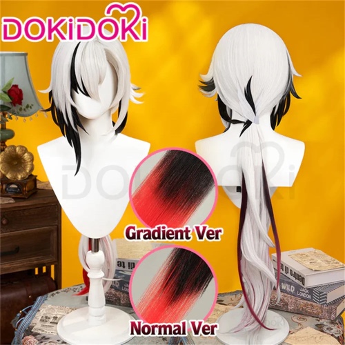 【Childhood Ver. Ready For Ship】DokiDoki Game Genshin Impact Fontaine  Fatui Harbinger Cosplay The Knave Arlecchino Wig Long Straight White Red Gradient Hair / Ear Clip / Wefts / Childhood Ver. / Youth Ver. / Boss Ver. | White Ver. Wig Only- Back Gradient Color-Order Processing Time Refer to Description Page