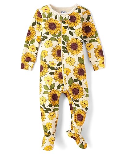 The Children's Place baby-girls And Toddler Snug Fit 100% Cotton One Piece Zip Front Footed Pajama - 12-18 Months - White Daisy