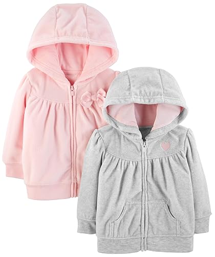 Simple Joys by Carter's Girls' 2-Pack Fleece Full Zip Hoodies - 12 Months - Light Grey/Pink
