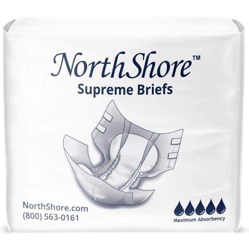 NorthShore Supreme Incontinence Tab-Style Briefs for Men and Women, White, Medium, Case/60 (4/15s) - White - Medium (Pack of 60)