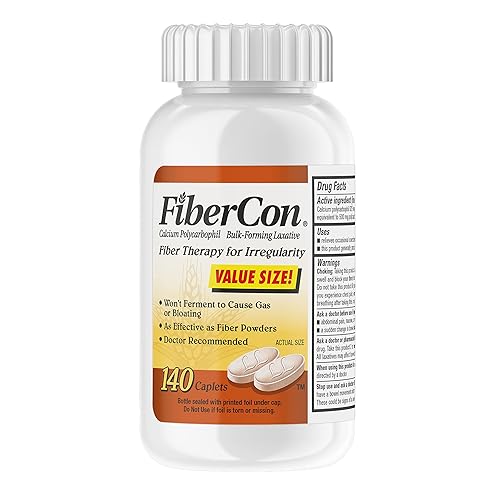 Fibercon (Caplets) Fiber Therapy for Regularity with Calcium Polycarbophil, 140 Count - 140 Count (Pack of 1)