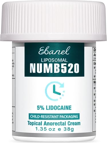 Ebanel 5% Lidocaine Numbing Cream, Pain Relief Cream Burn Itch Cream, 1.35 Oz 1-Pack, Topical Anesthetic Cream Maximum Strength with Vitamin E for Local and Anorectal Uses, Hemorrhoid Treatment - Numb520