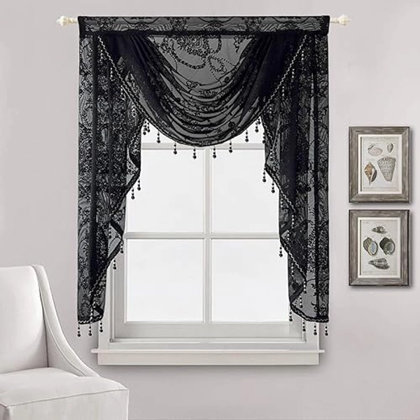 Black Lace Waterfall Valance 1 Panel (W39 Inch) 