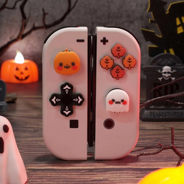 Cute &amp; Spooky Halloween D-Pad ABXY Button Caps Luminous Thumb Grips for Nintendo Switch/Switch