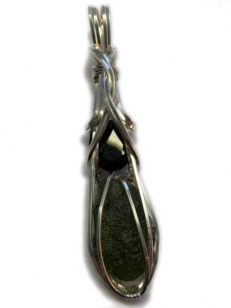 Genuine Moldavite Crystal with Black Tourmaline Necklace Pendant Czech Republic Tektite Healing Stone, high vibration Jewelry S36