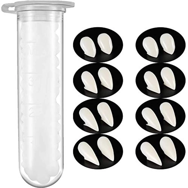 Bohoman 10 Pieces Vampire Fangs Kit 5 Sizes Custom Fangs Vampire Teeth Fake Dentures with 1 Tube Teeth Pellets Adhesive for Cosplay Party Props Halloween Party Fangs