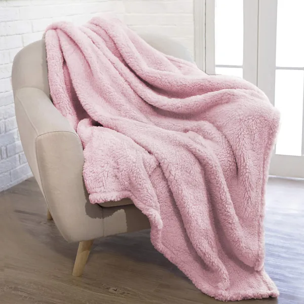 PAVILIA Fluffy Sherpa Throw Blanket for Couch Sofa | Plush Shaggy Fleece Blanket | Soft, Fuzzy, Cozy, Warm Microfiber Throw Solid Blanket, Light Pink Blush, 50x60 - Light Pink 50 x 60 Inches