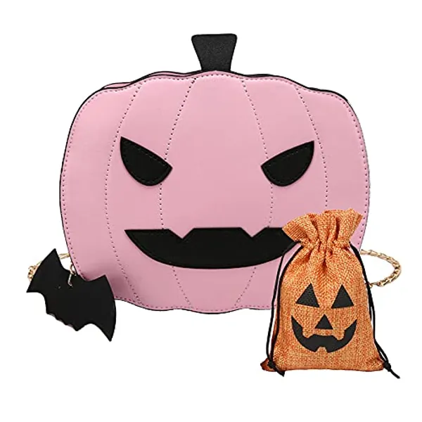 Pumpkin Crossbody Bags Novelty Devil Shoulder Chain Purse with Drawstring Bag for Women - Pink