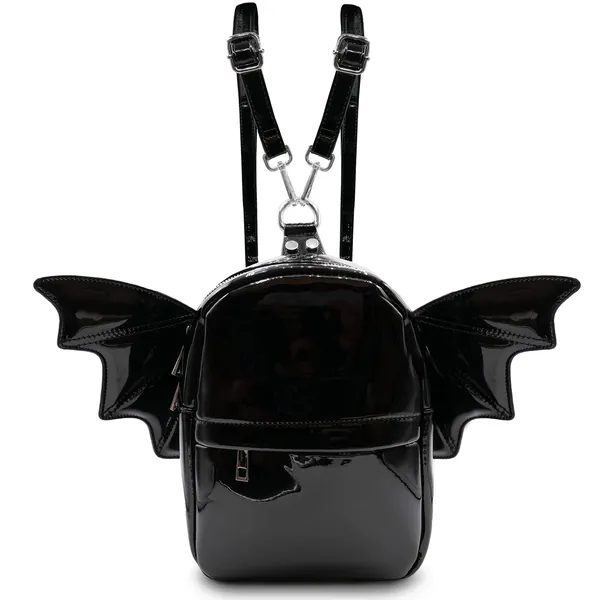 Women Fashion Mini Backpack Purse | Detachable Bat Angel Wing Shoulder Bag - Black Patent
