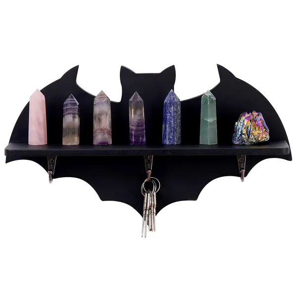 Bat Shelf Coffin Shelf Crystal Shelf Spooky Floating Shelves Goth Decor Bat Shelf,Wooden Gothic Decor for Home, Black Hanging Wooden Shelf for Wall, Witchy Room Decor for Crystal Keys - 
