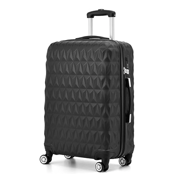 CMY Lightweight 4 Wheel ABS Hard Shell Travel Trolley Luggage Suitcase Set, Medium 24" Hold Check in Luggage (Black)