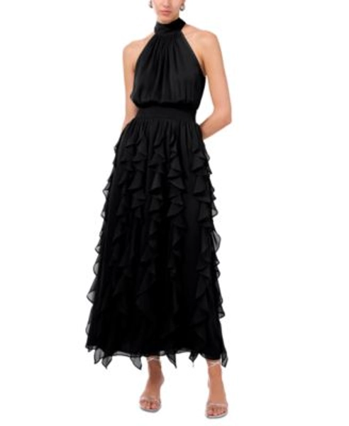 Women's Smocked Cascade-Ruffle Halter Maxi Dress
