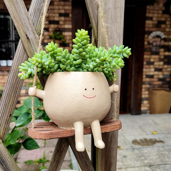 Plant Pot on Swing Cute Smiling Face Hanging Planter