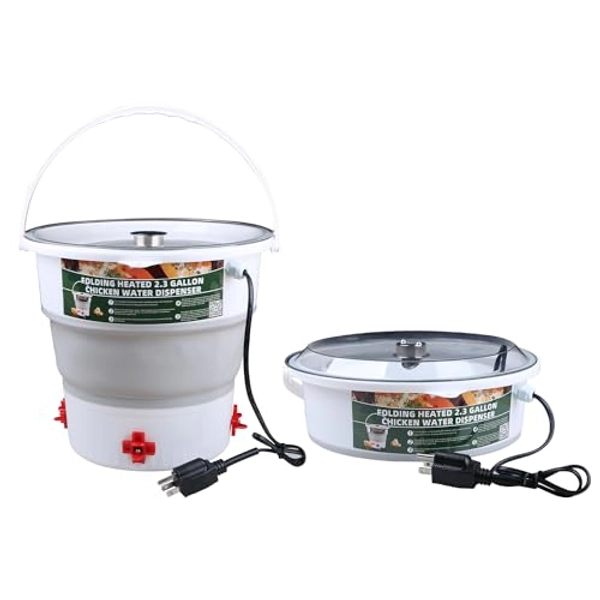Akso Aoyupe Foldable 2.3 Gallon Heated Chicken Water Bucket, Hanging Chicken Winter Ice Melting Heater, Suitable for Chickens, Pigeons, Quails, and Other Large Animals 1Pcs.