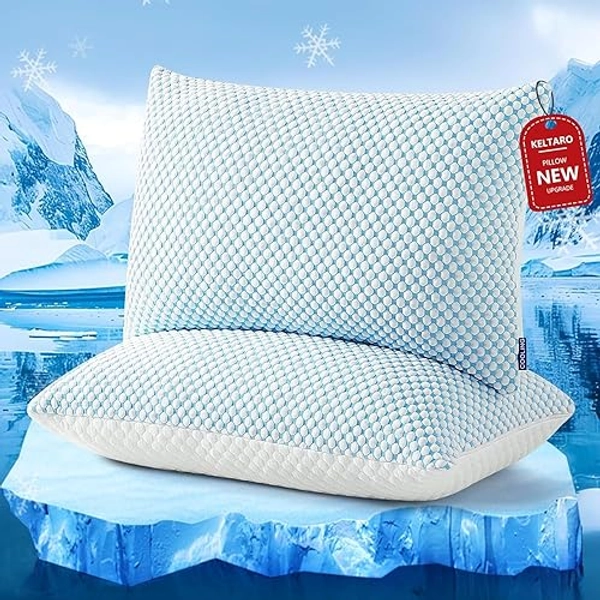 KELTARO Firm Shredded Memory Foam Pillows Queen Size Set of 2 Pack, Adjustable Cooling Bed Pillow for Side Back Sleepers with Washable Removable Cover